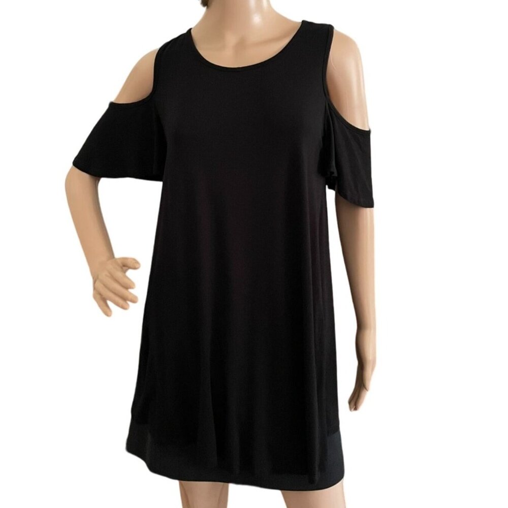 Reborn J Black Cold Shoulder Dress Rayon & Spandex Women's L Made In USA